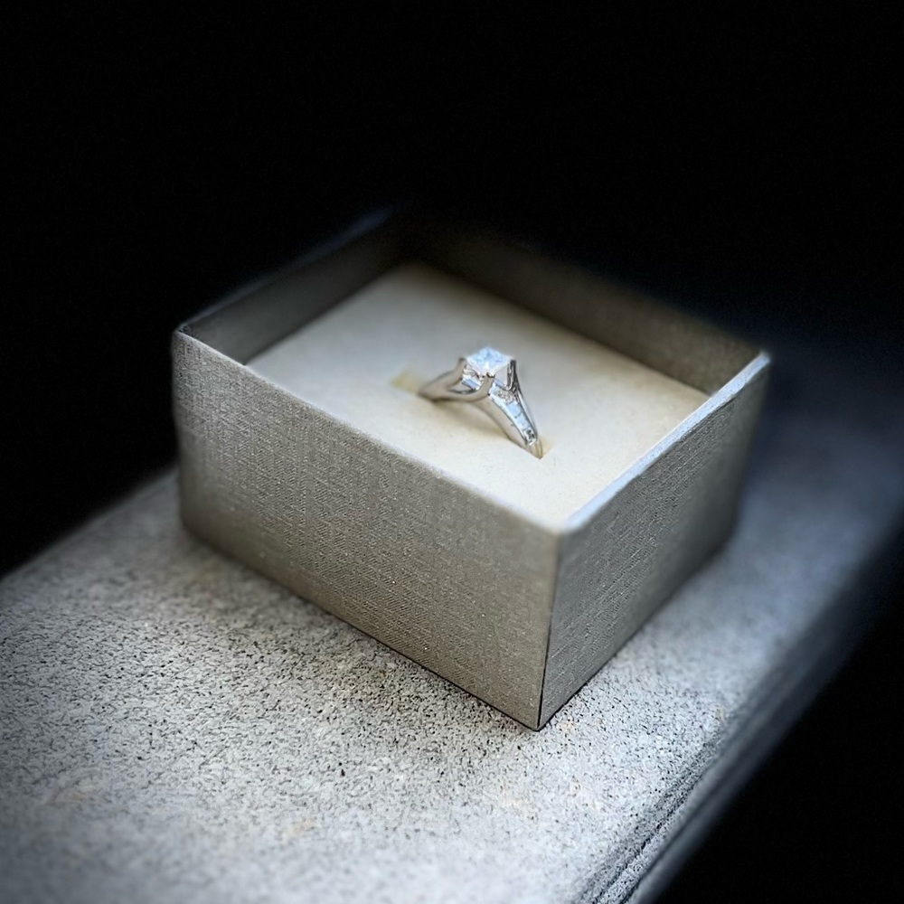 14K white gold engagement ring with .38 diamond on top